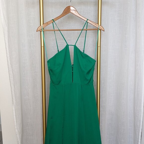 Reiss Arianna Halter Neck Belt Midi Dress Green (US 2, New, W/. Belt and Tag) - Picture 2 of 7